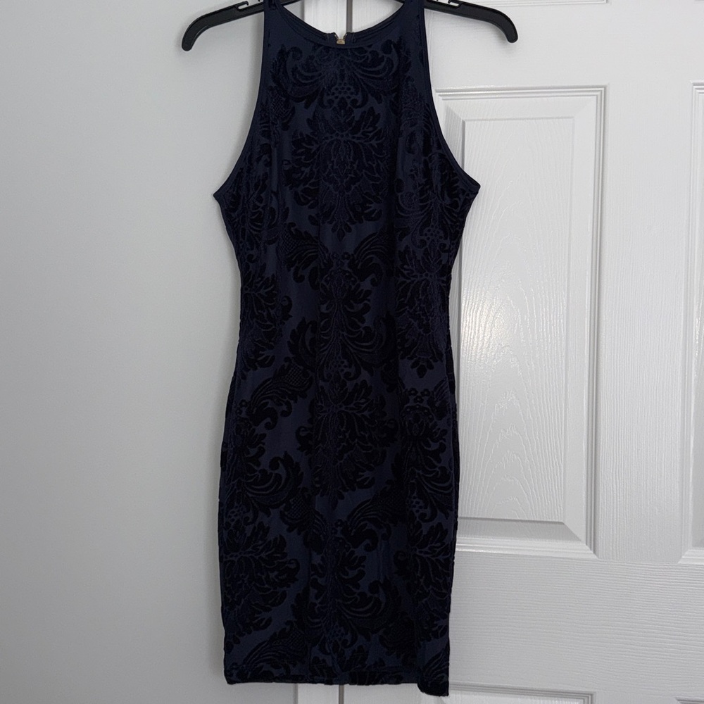 B. Darlin Navy Blue Flocked Velvet Bodycon Mini size 7/8